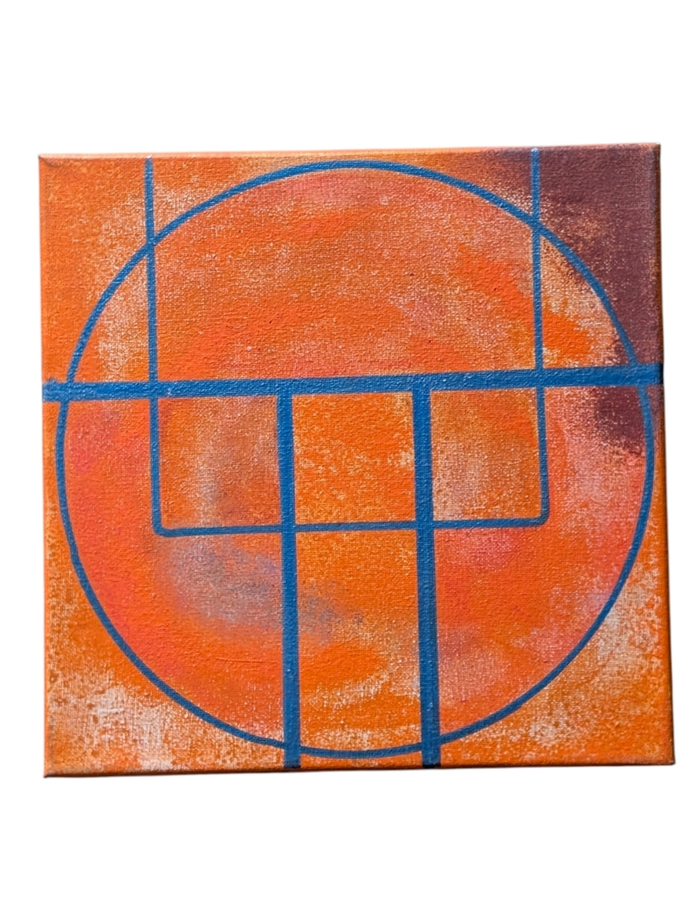 Abstract Orange & Aqua Geometric Canvas Wall Art. 12 X 12